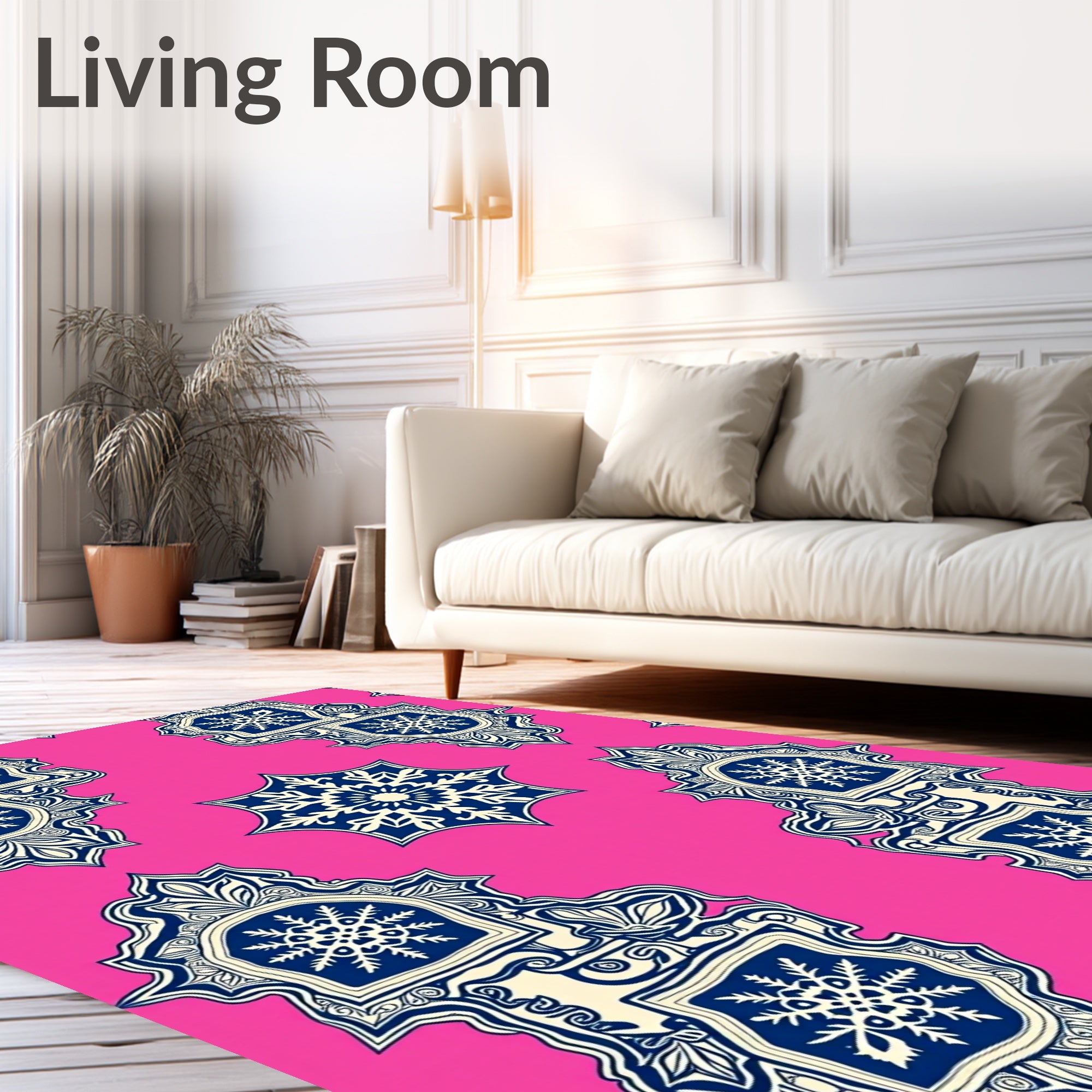 Pink Navy Snowflake Crest Rug