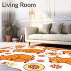 Whimsical Orange Groundhog Floral Rug