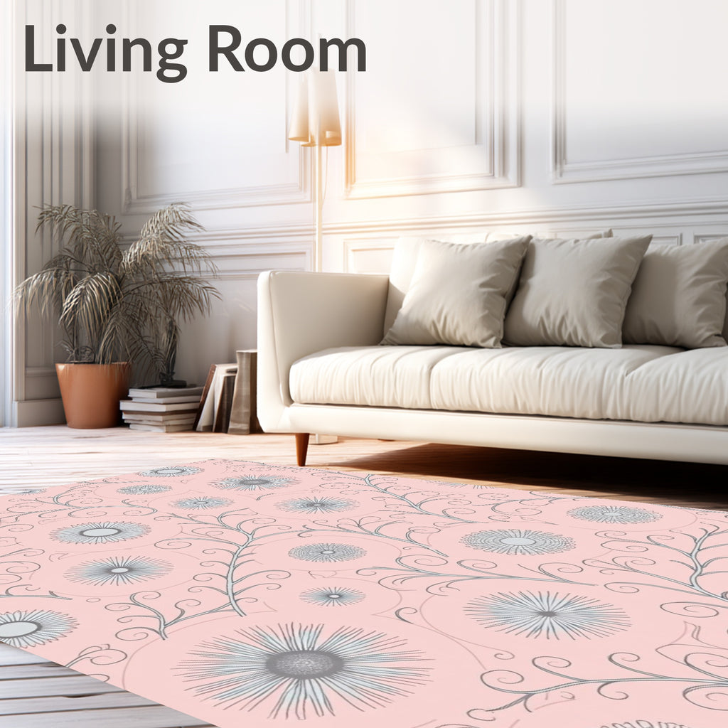 Soft Pink Floral Vine Medallion Rug