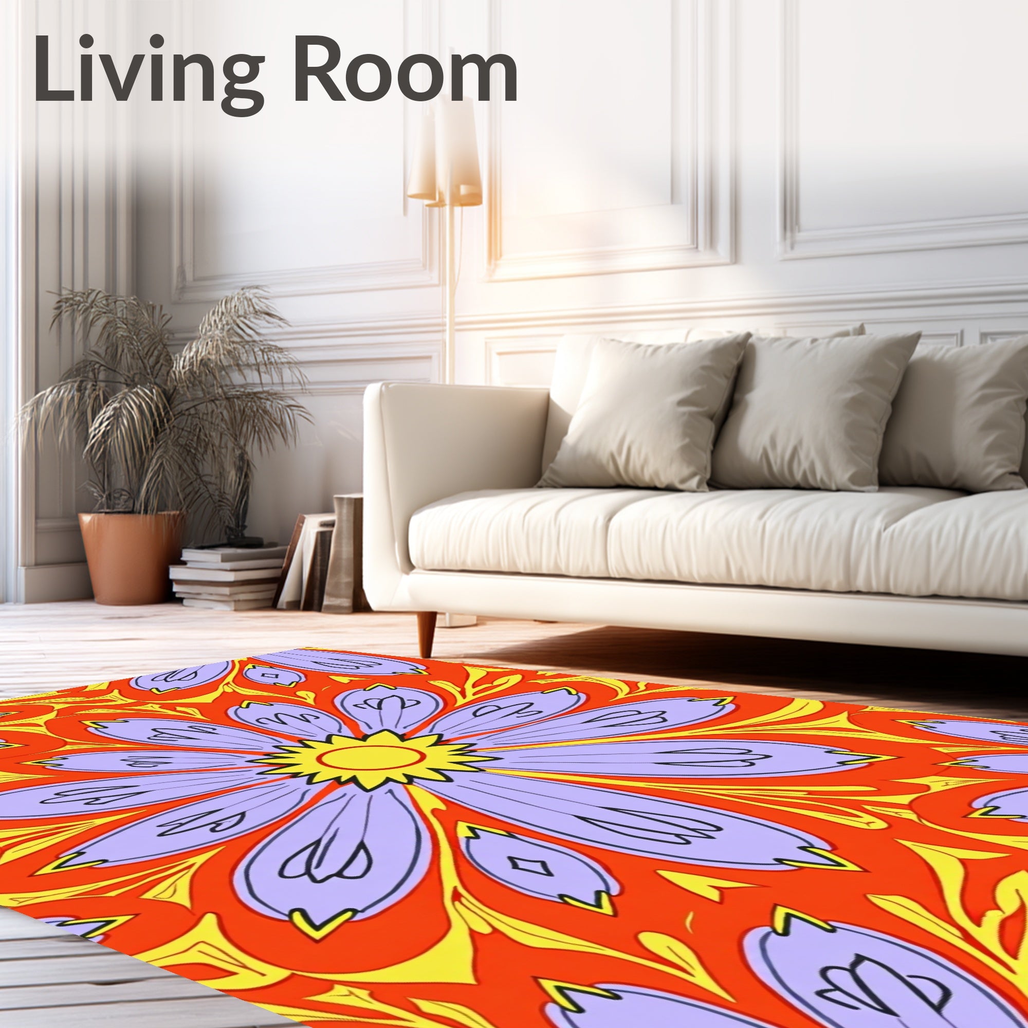 Bold Lavender Orange Floral Radiance Rug