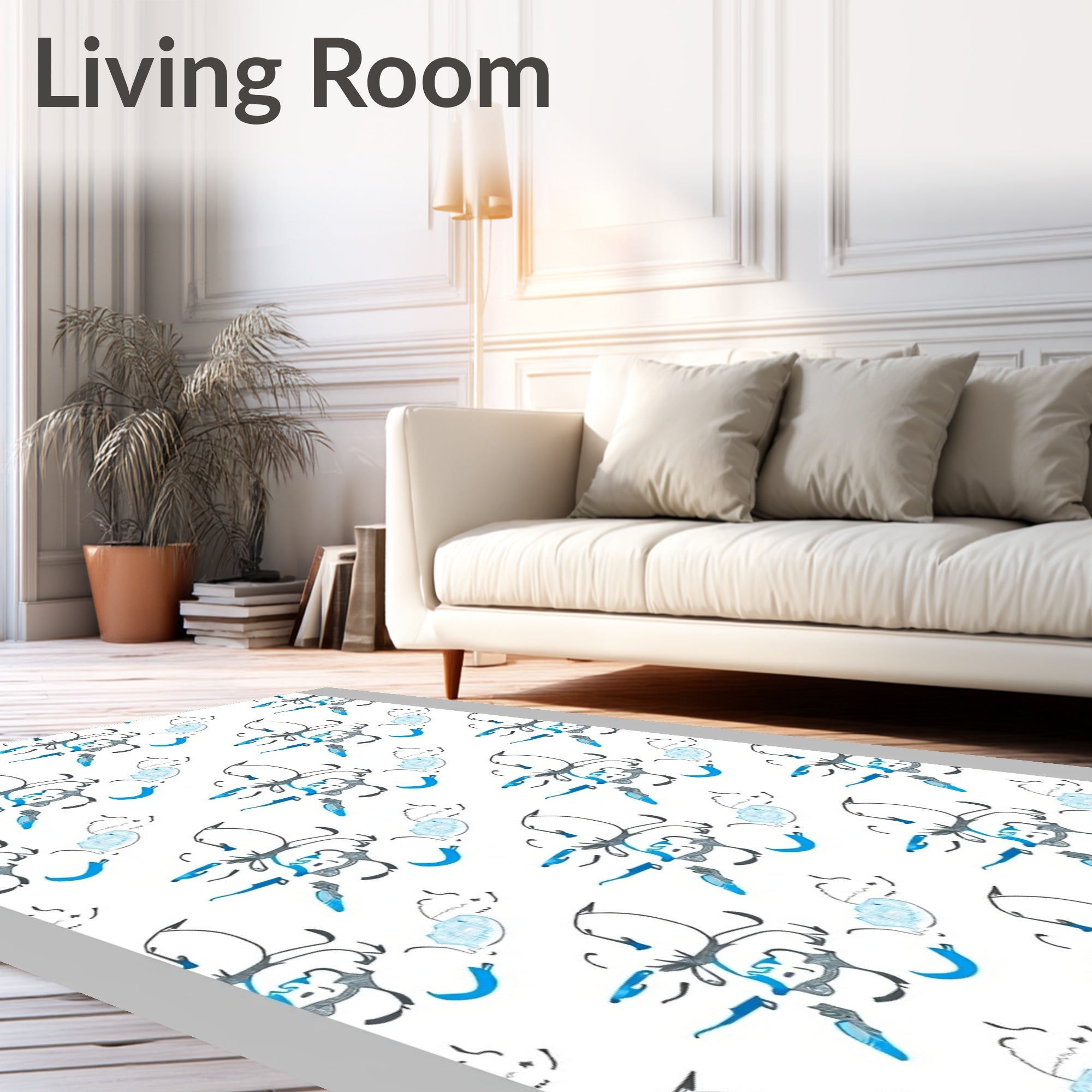 Abstract Blue Ink Sketch Collection Rug
