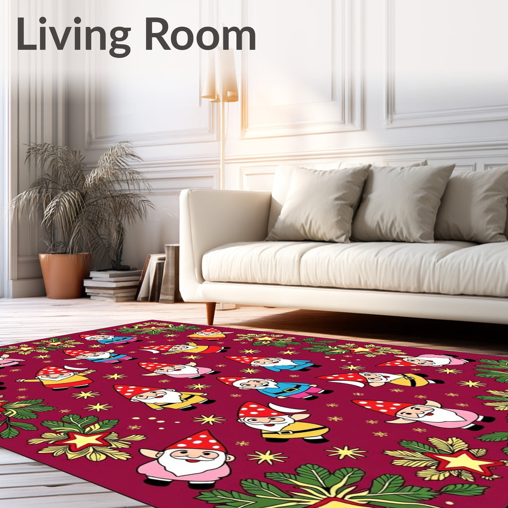 Whimsical Gnome Friends Crimson Swirls Rug