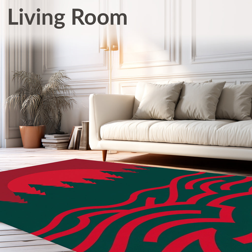Crimson Forest Sunset Geometric Lines Rug
