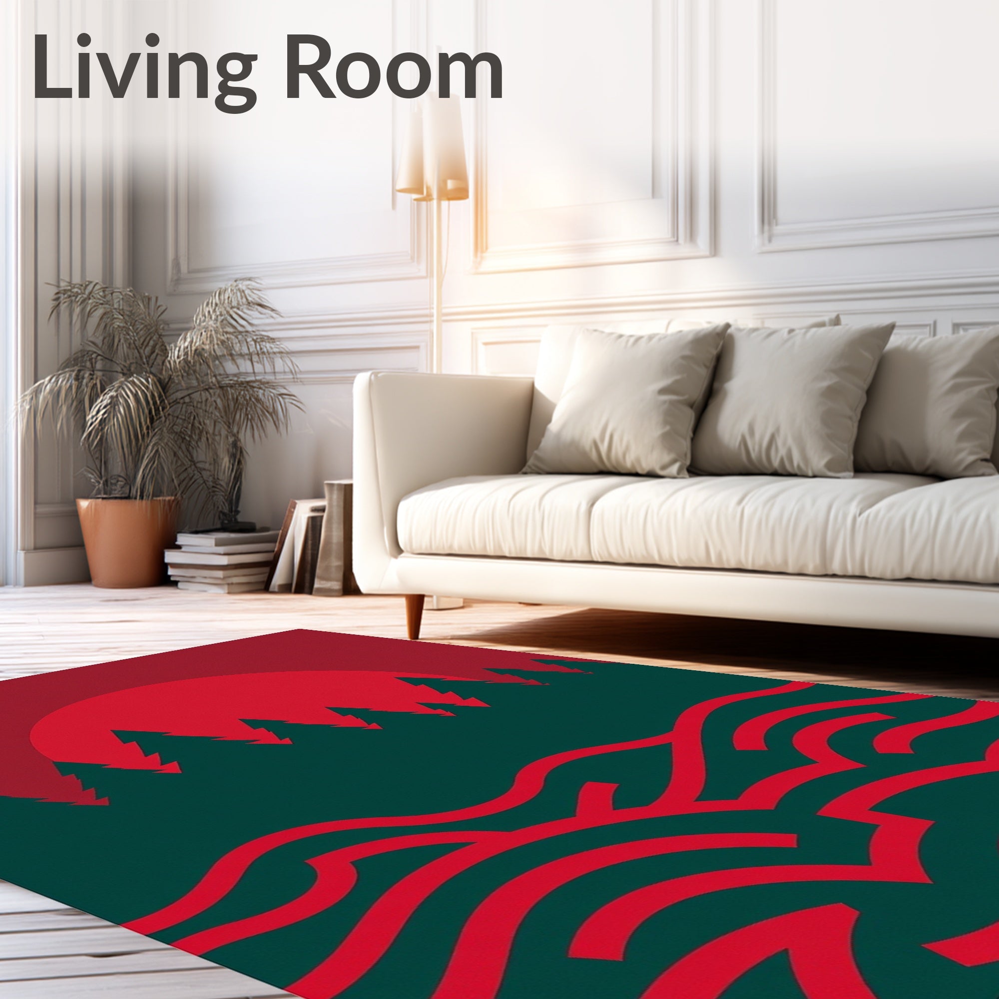 Crimson Forest Sunset Geometric Lines Rug