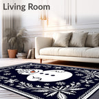 Dark Blue Snowman Snowflake Frame Rug