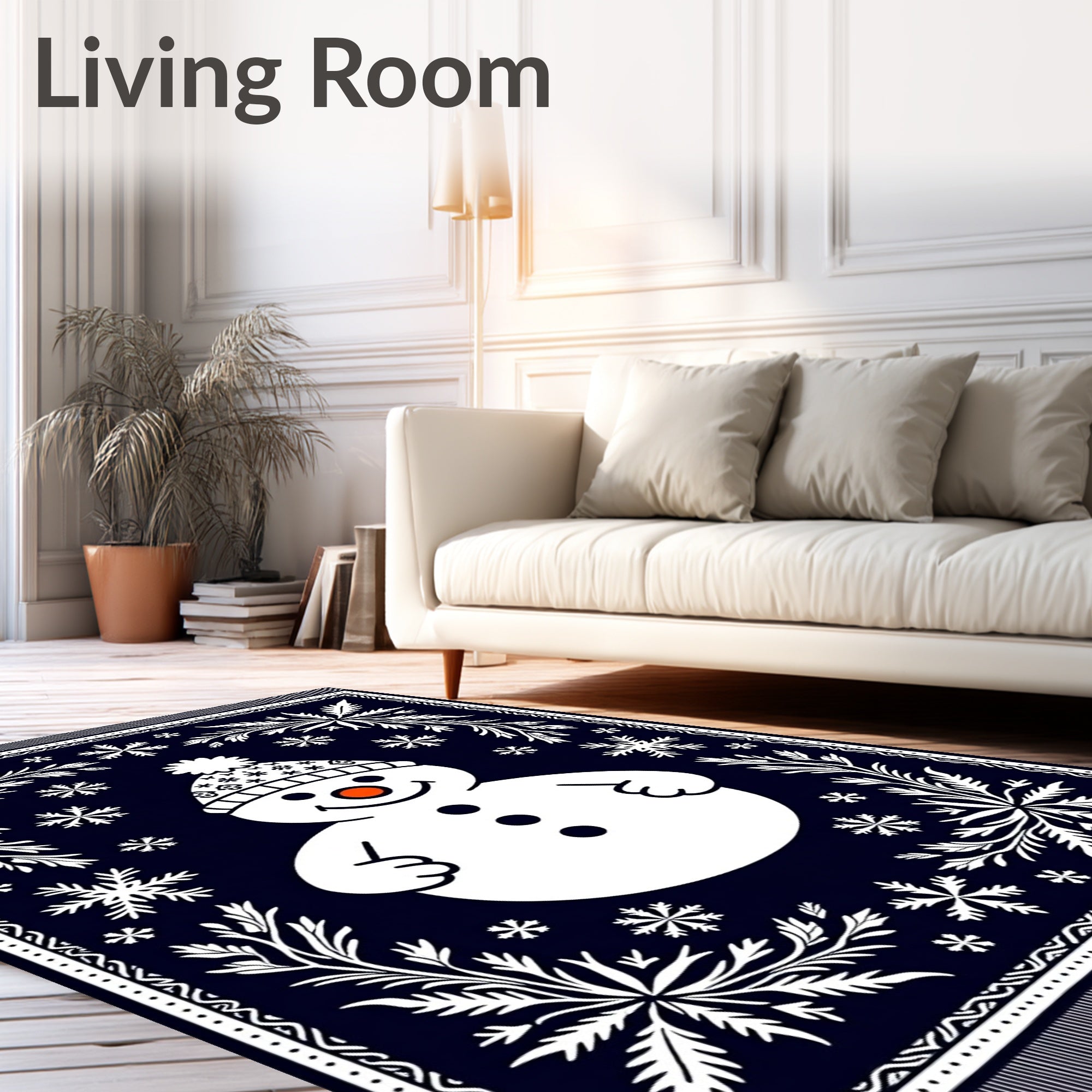 Dark Blue Snowman Snowflake Frame Rug