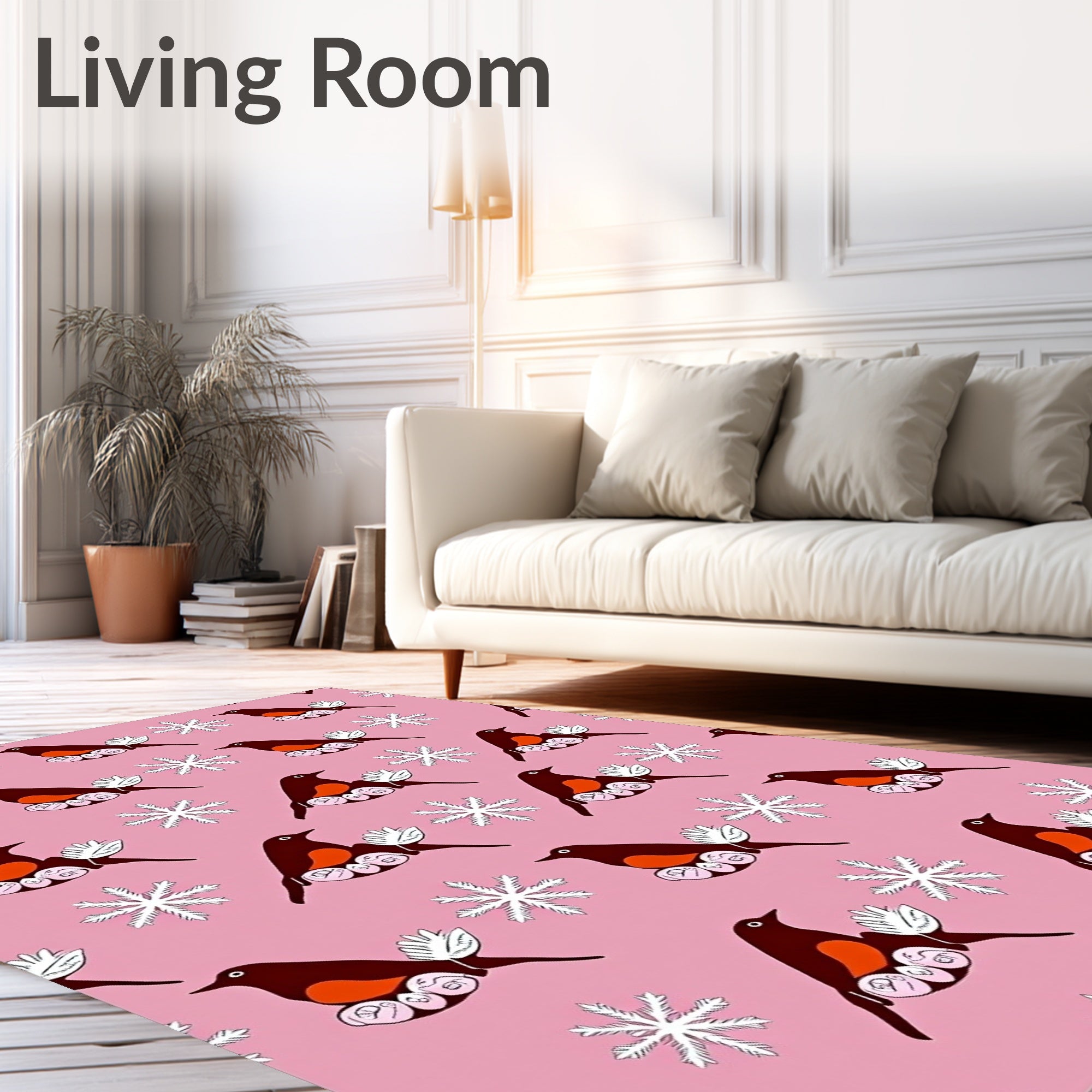 Pink Robin Snowflakes Repeat Rug