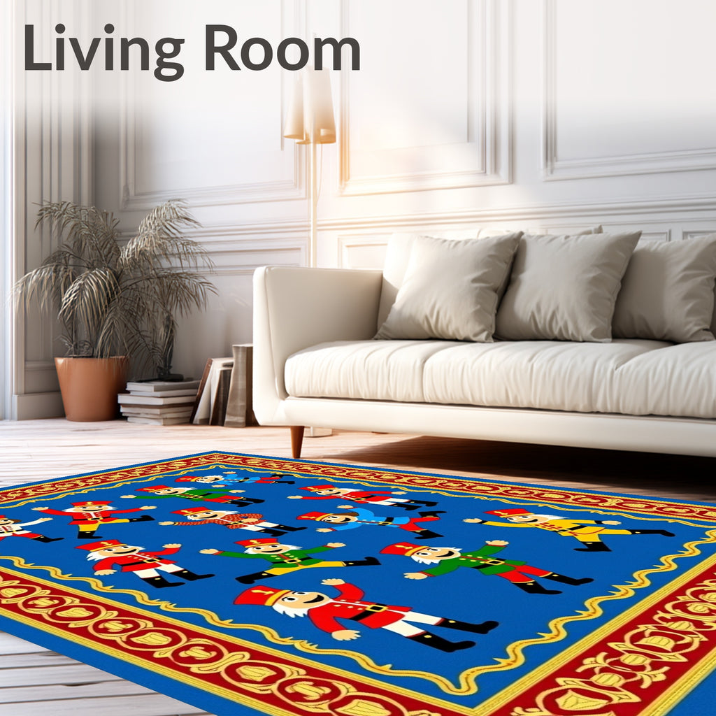 Nutcracker Soldiers Blue Red Border Rug