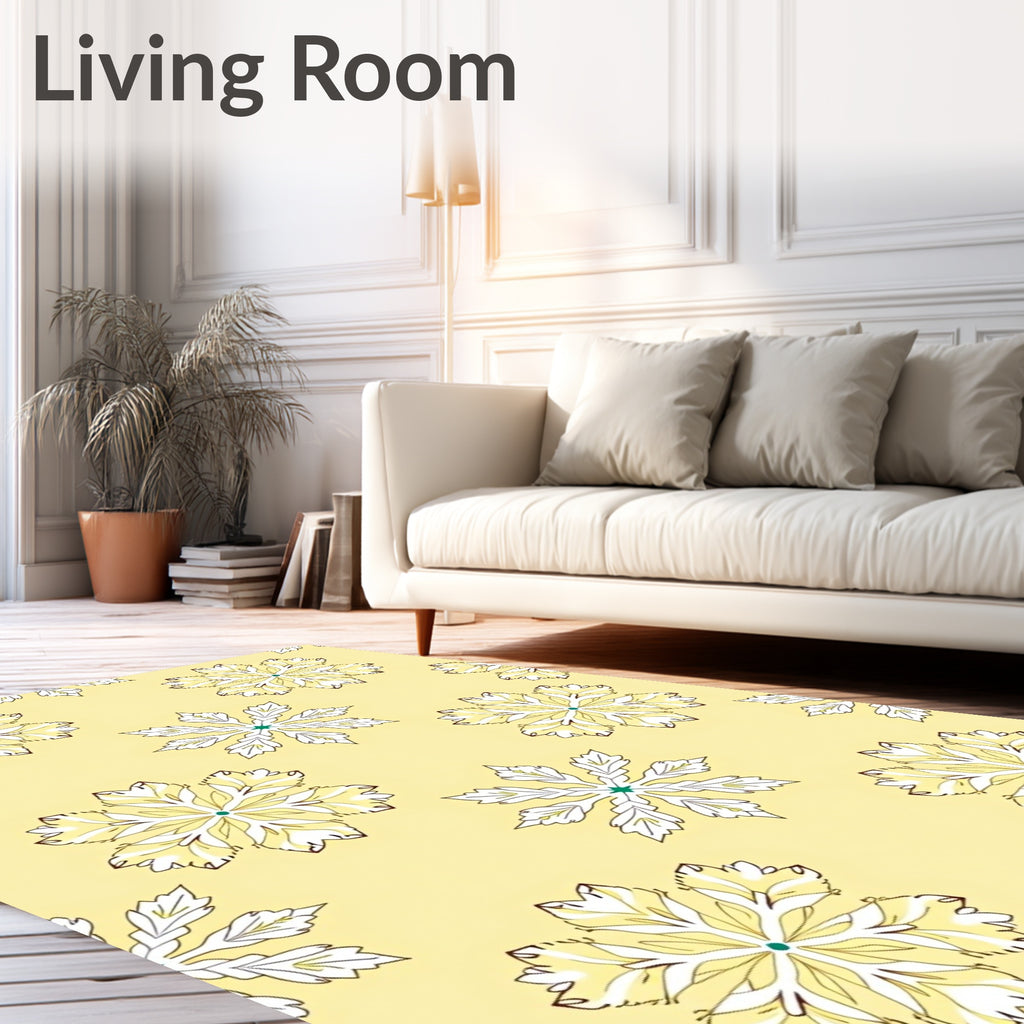 Pale Yellow Floral Snowflake Rug