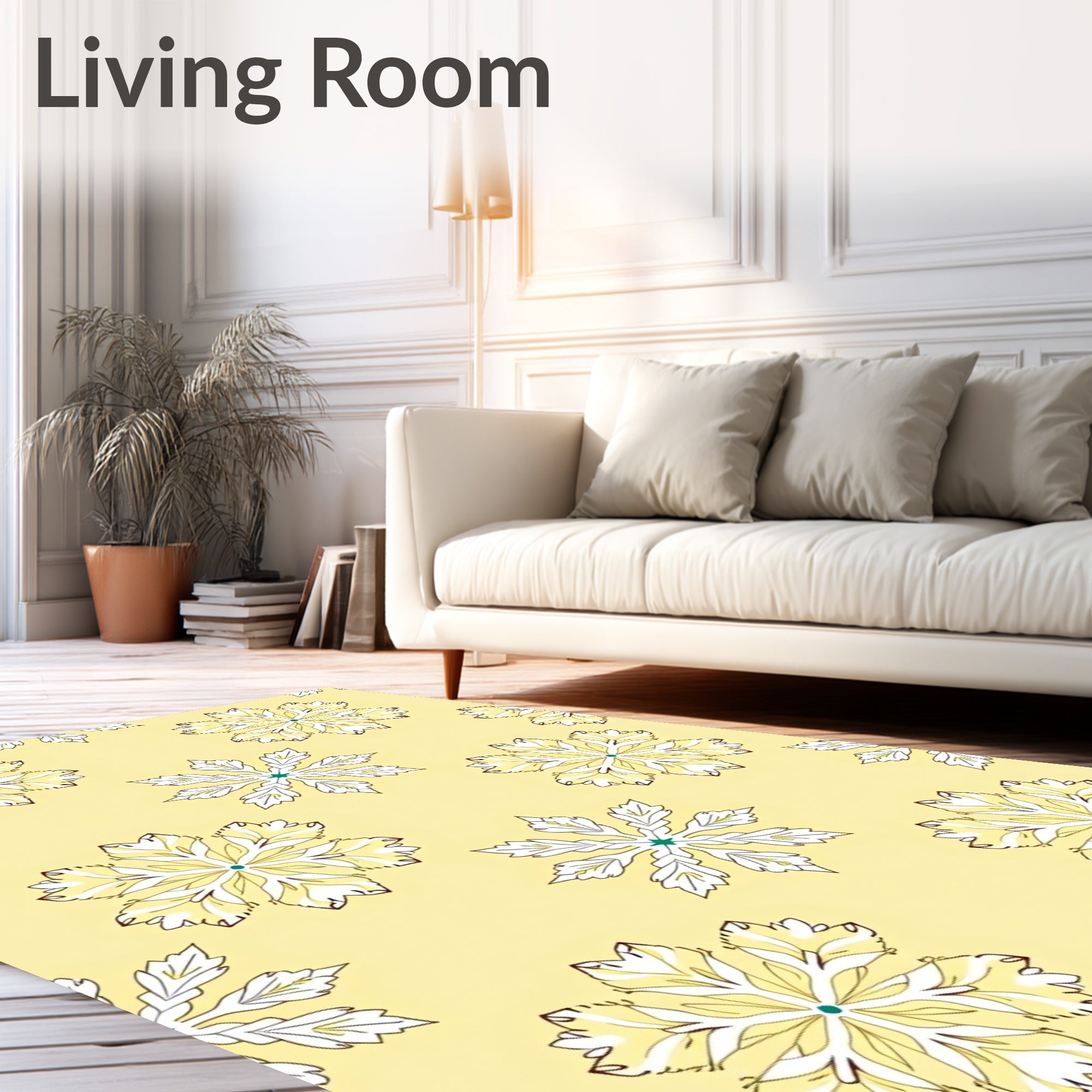 Pale Yellow Floral Snowflake Rug