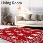 Red White Snowflake Winter Holiday Rug
