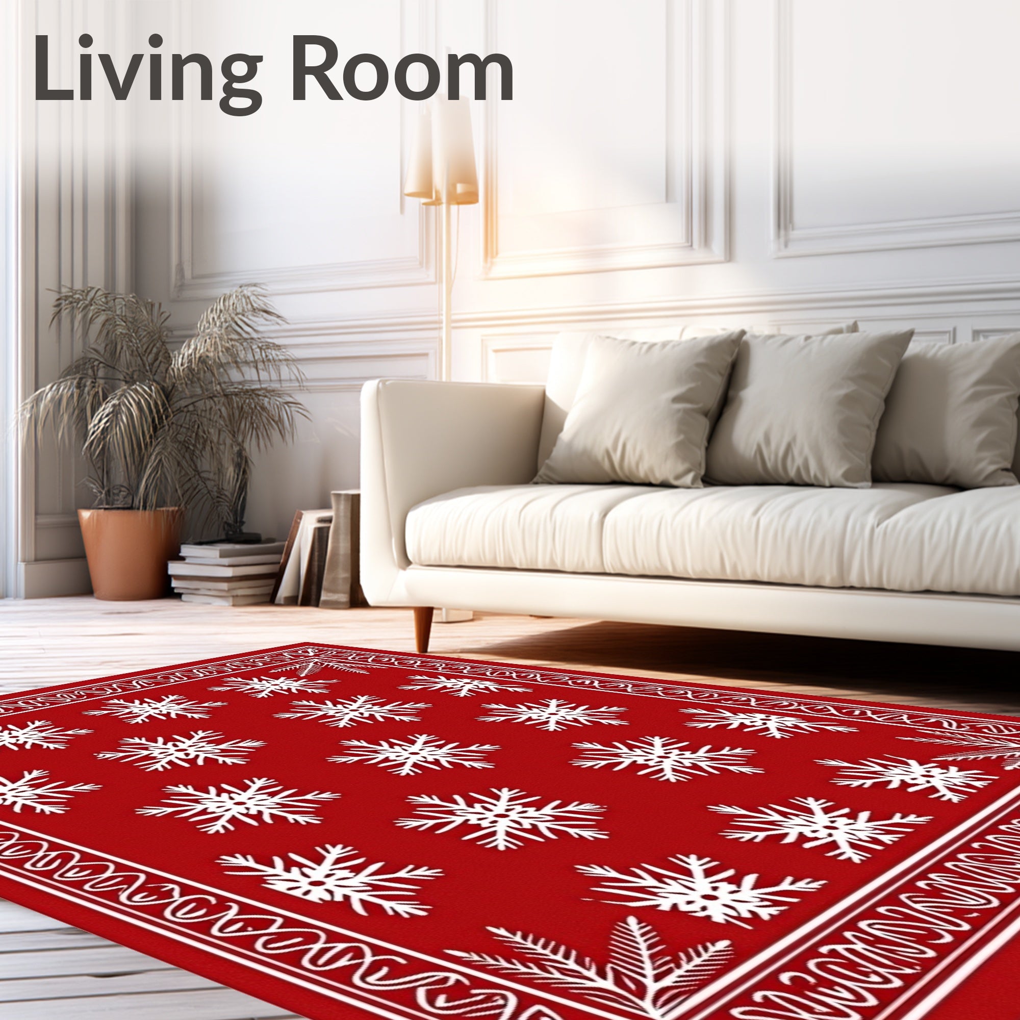 Red White Snowflake Winter Holiday Rug