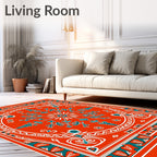Bold Red Teal Floral Medallion Rug