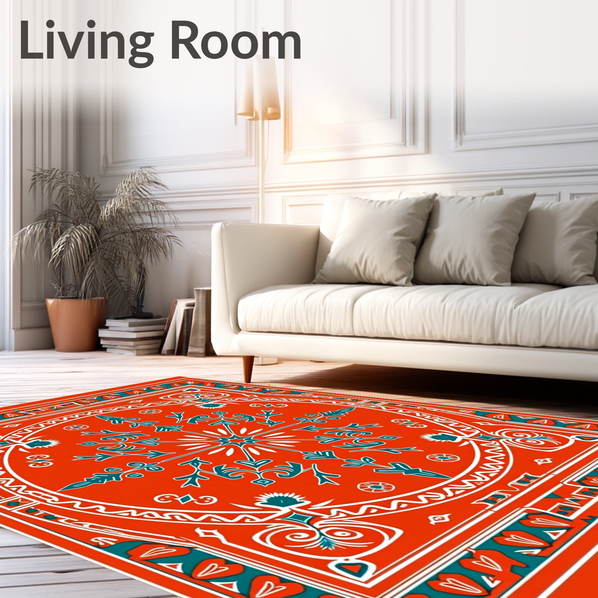 Bold Red Teal Floral Medallion Rug