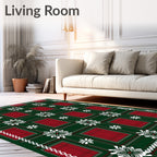 Green Red Plaid Floral Border Rug