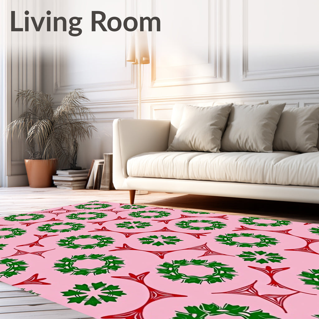 Pink Red Green Wreath Starburst Medallions Rug