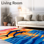 Dolphins jumping at sunset reflection Rug