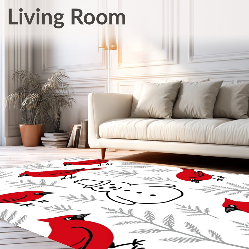 Red Cardinal Snowman Winter Branch Arrangement Rug