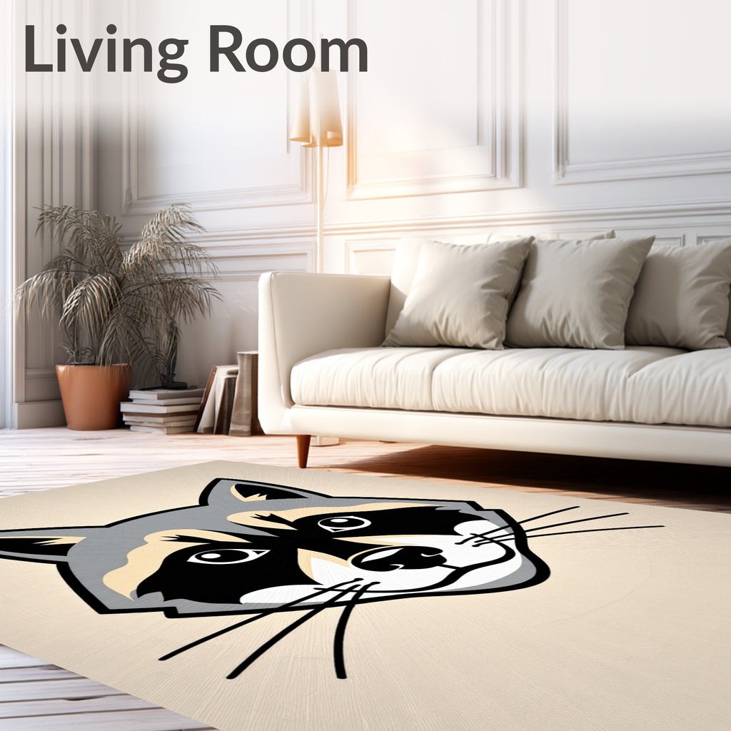 Cute Raccoon Face Black Gray Cream Rug