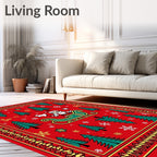 Christmas Red Santa Sleigh Trees Rug