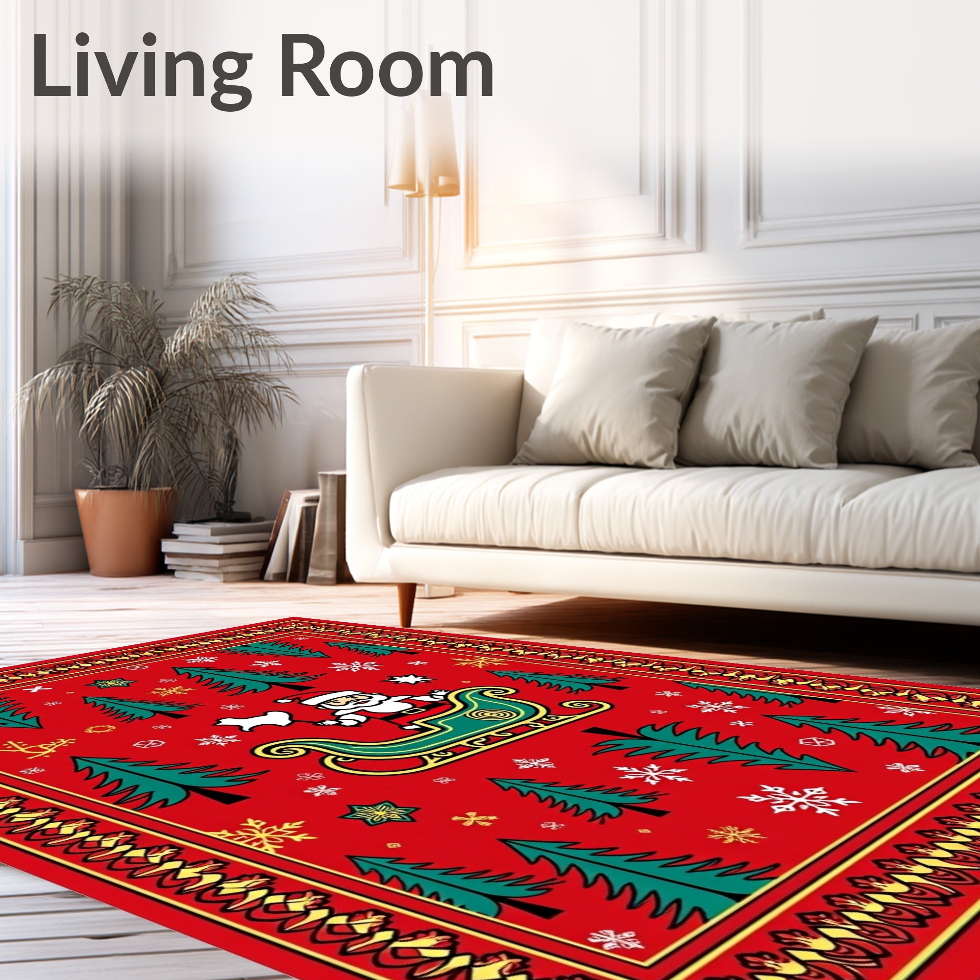 Christmas Red Santa Sleigh Trees Rug