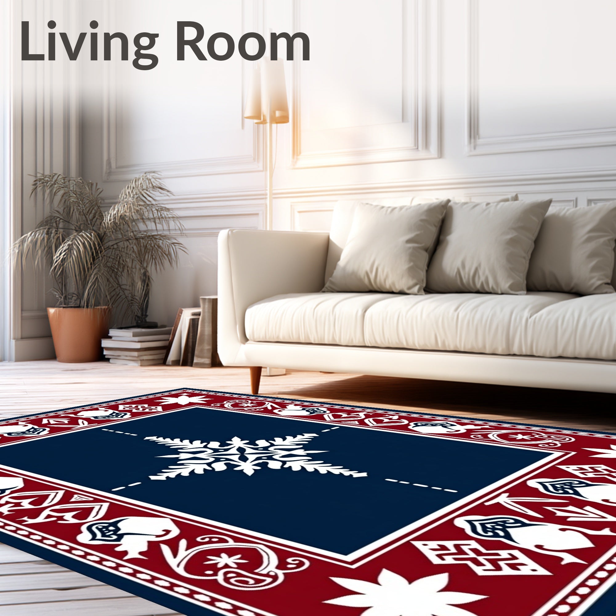 Deep Blue Red Starburst Border Rug