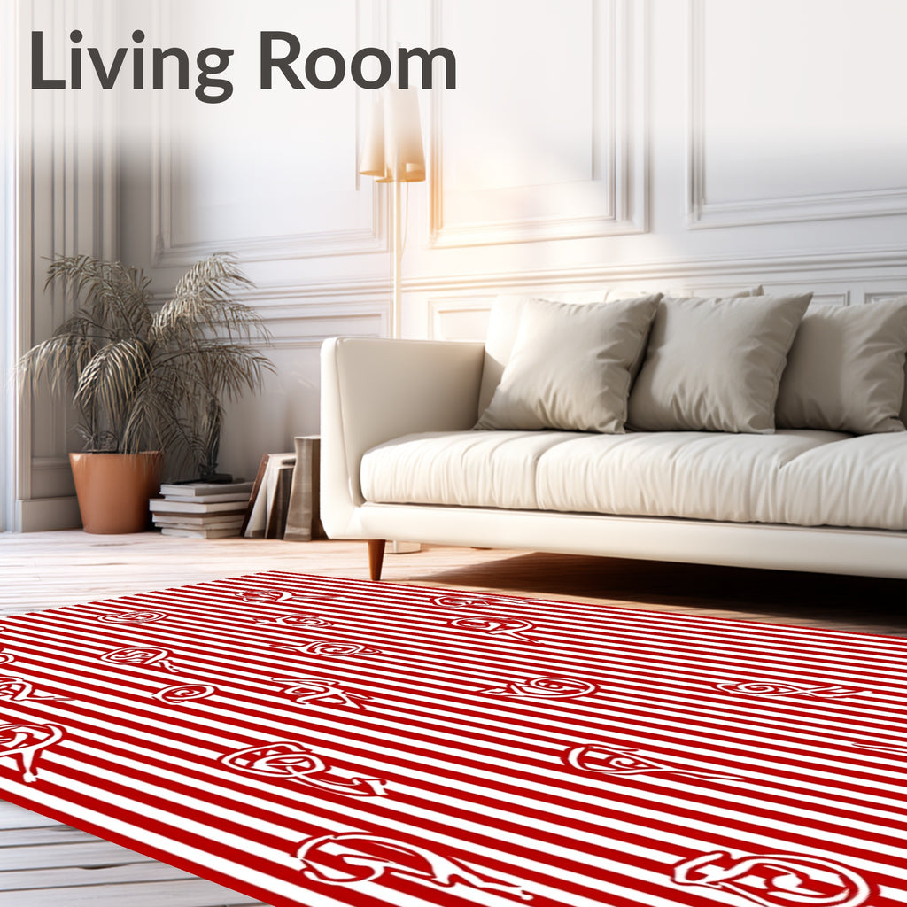 Red White Striped Organic Swirl Rug