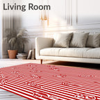 Red White Striped Organic Swirl Rug