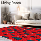 Christmas Trees Snowflakes Red Teal Rug