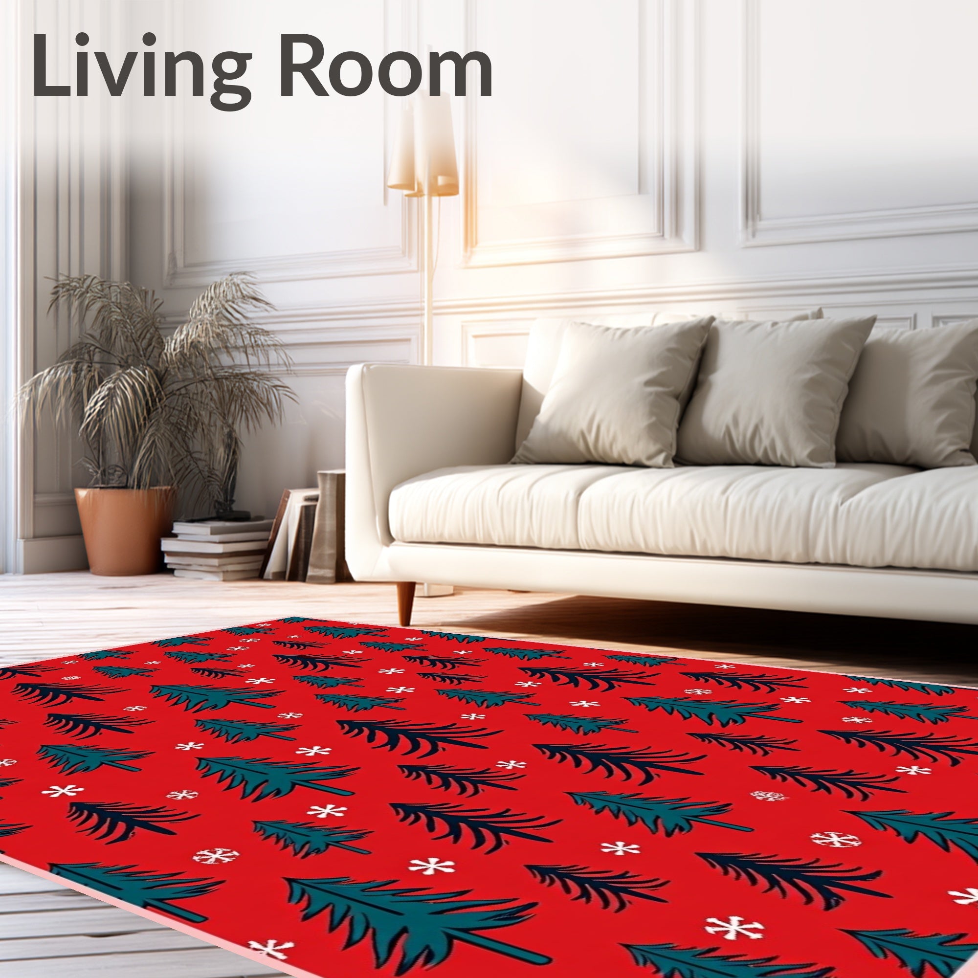 Christmas Trees Snowflakes Red Teal Rug