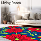 Crimson Floral Poinsettia Garden Rug
