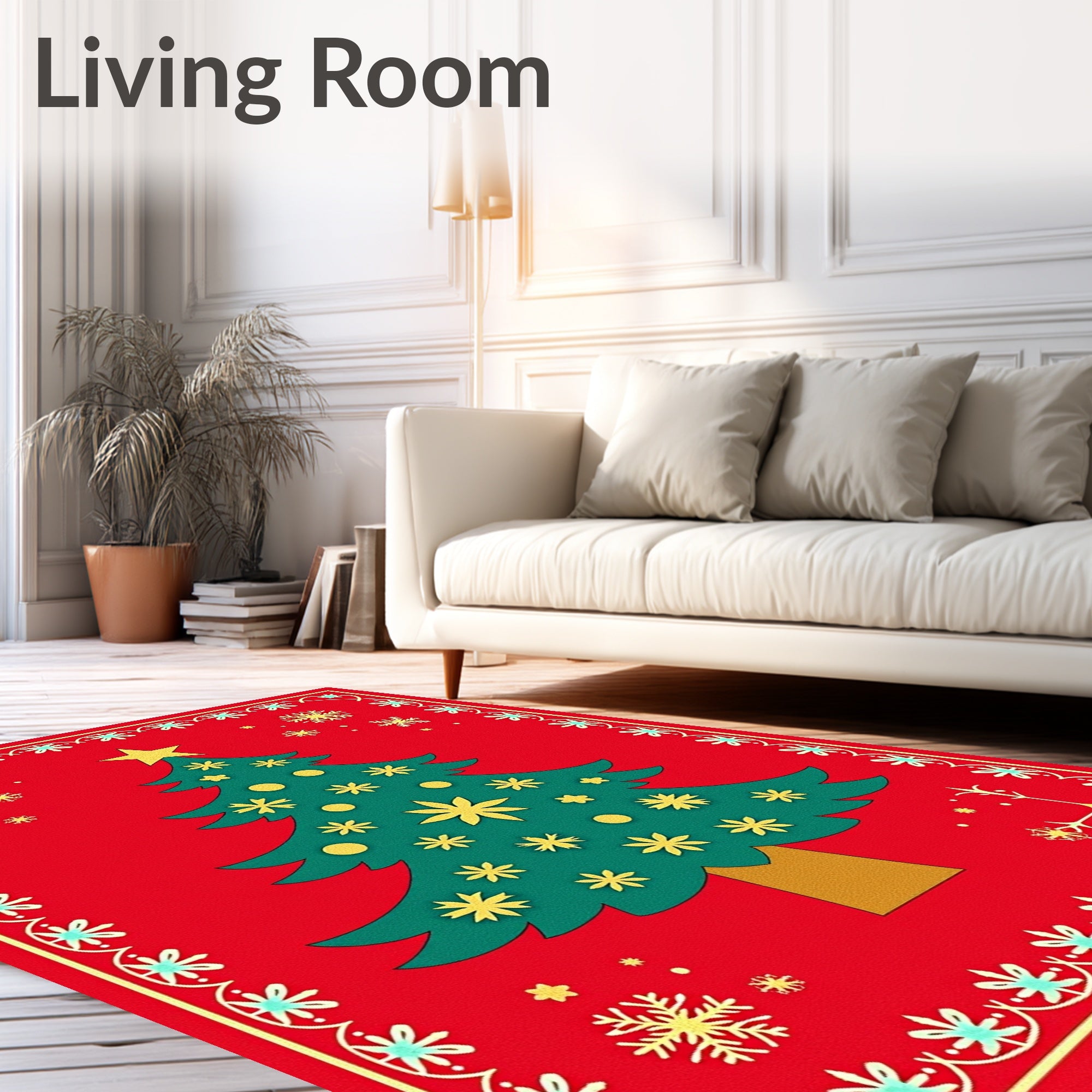 Christmas Tree Red Snowflake Border Rug