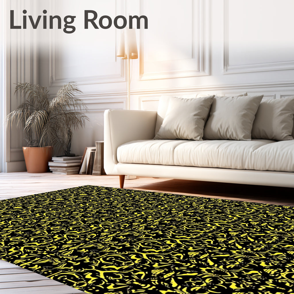Opulent Yellow Black Baroque Flourish Rug