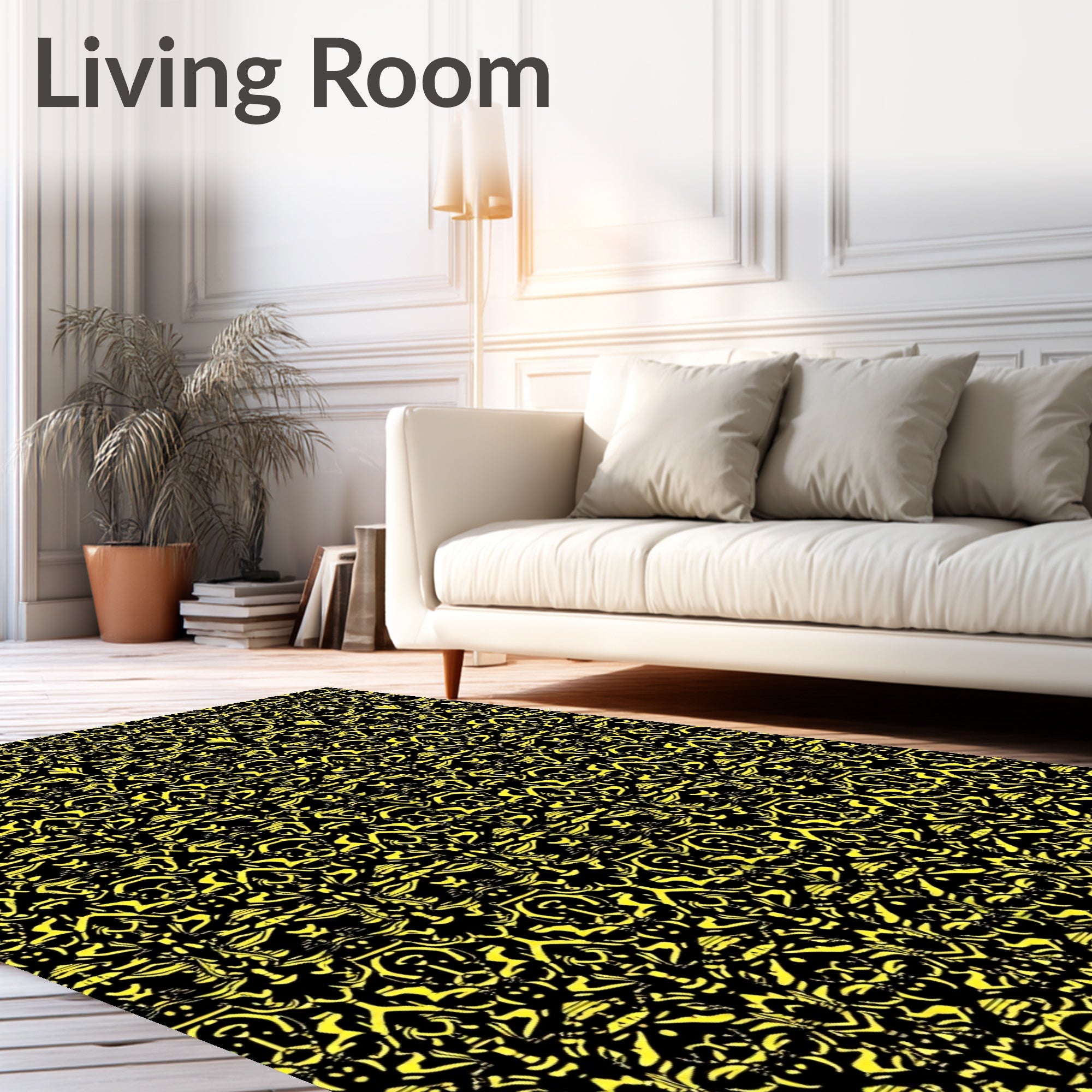 Opulent Yellow Black Baroque Flourish Rug