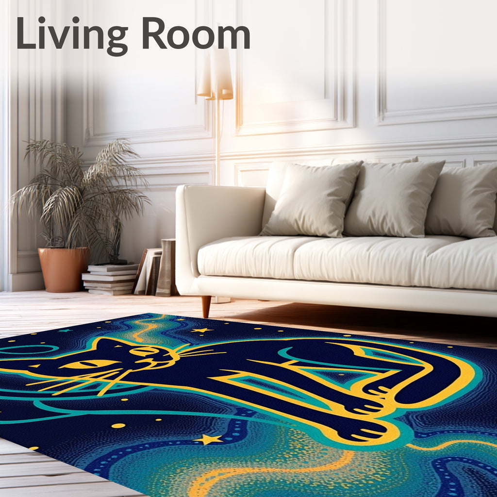 Cosmic Cat With Yellow Stars Rug