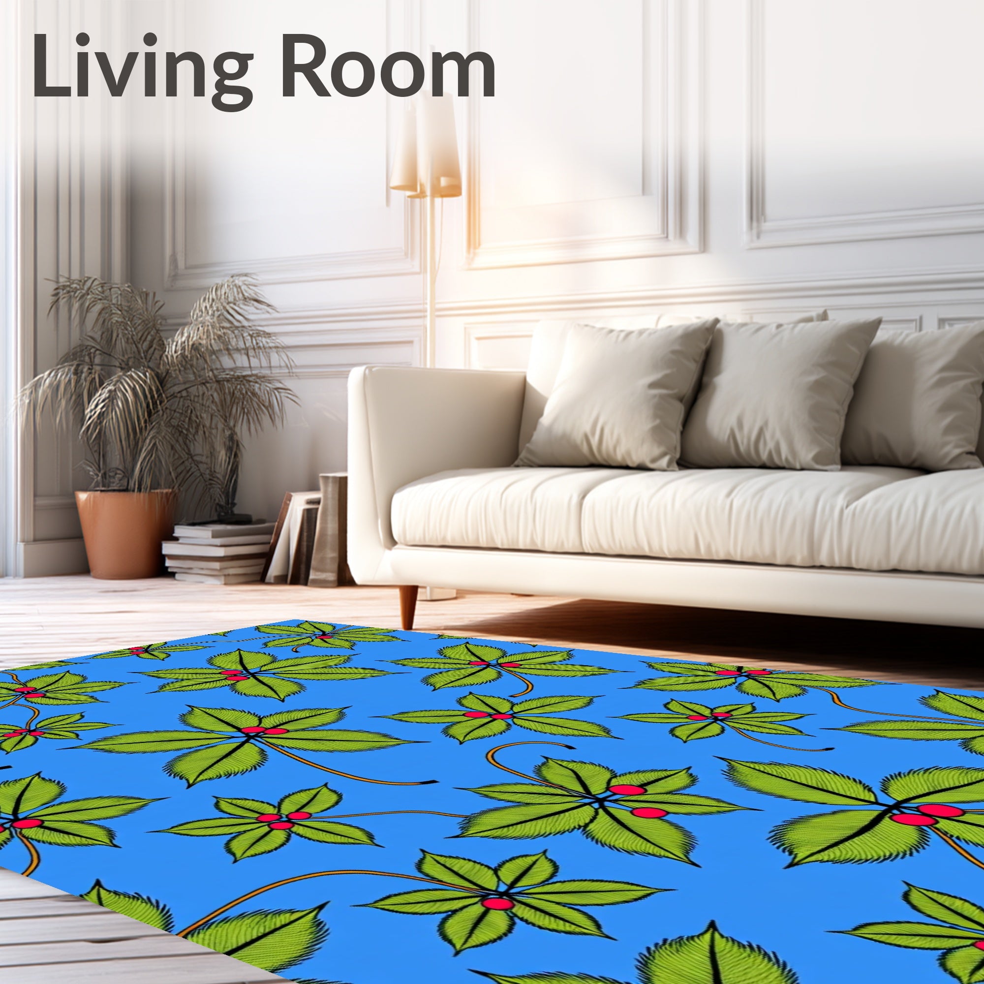 Vibrant Green Leaf Berry Cluster Rug