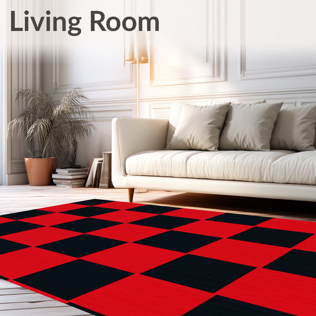 Bold Red Black Checkered Squares Rug
