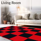 Bold Red Black Checkered Squares Rug