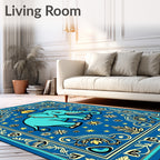 Blue Elephant Whimsical Floral Border Rug