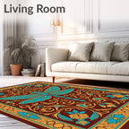 Ornate Teal Dragonfly Floral Medallion Rug