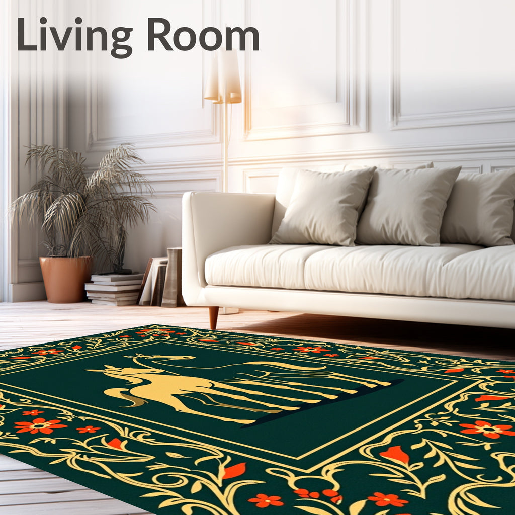 Golden Horses Floral Border Rug