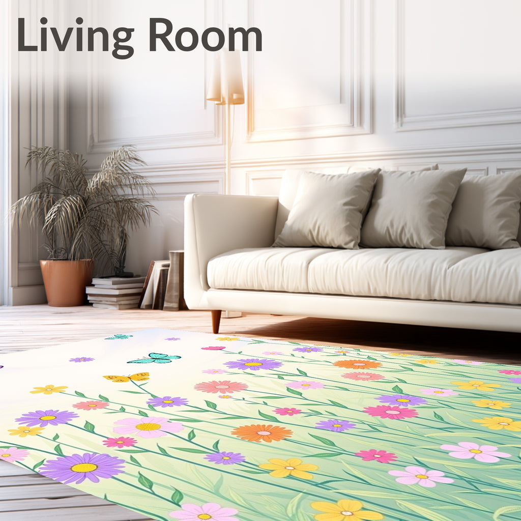 Whimsical Butterfly Garden Floral Meadow Rug