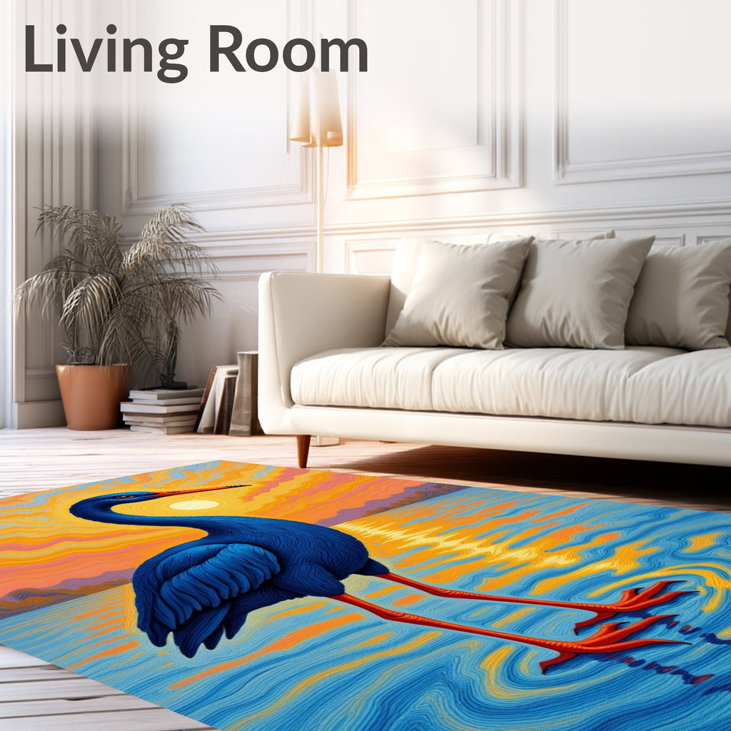 Sunset Heron In Rippling Water Rug