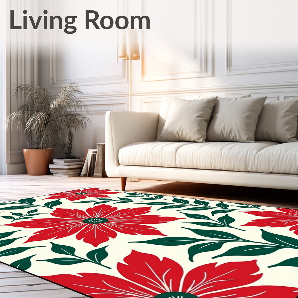 Bold Red Poinsettia Floral Botanical Rug