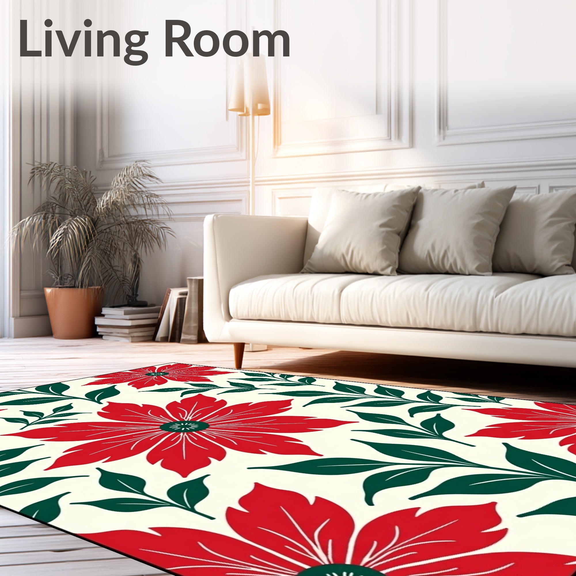 Bold Red Poinsettia Floral Botanical Rug