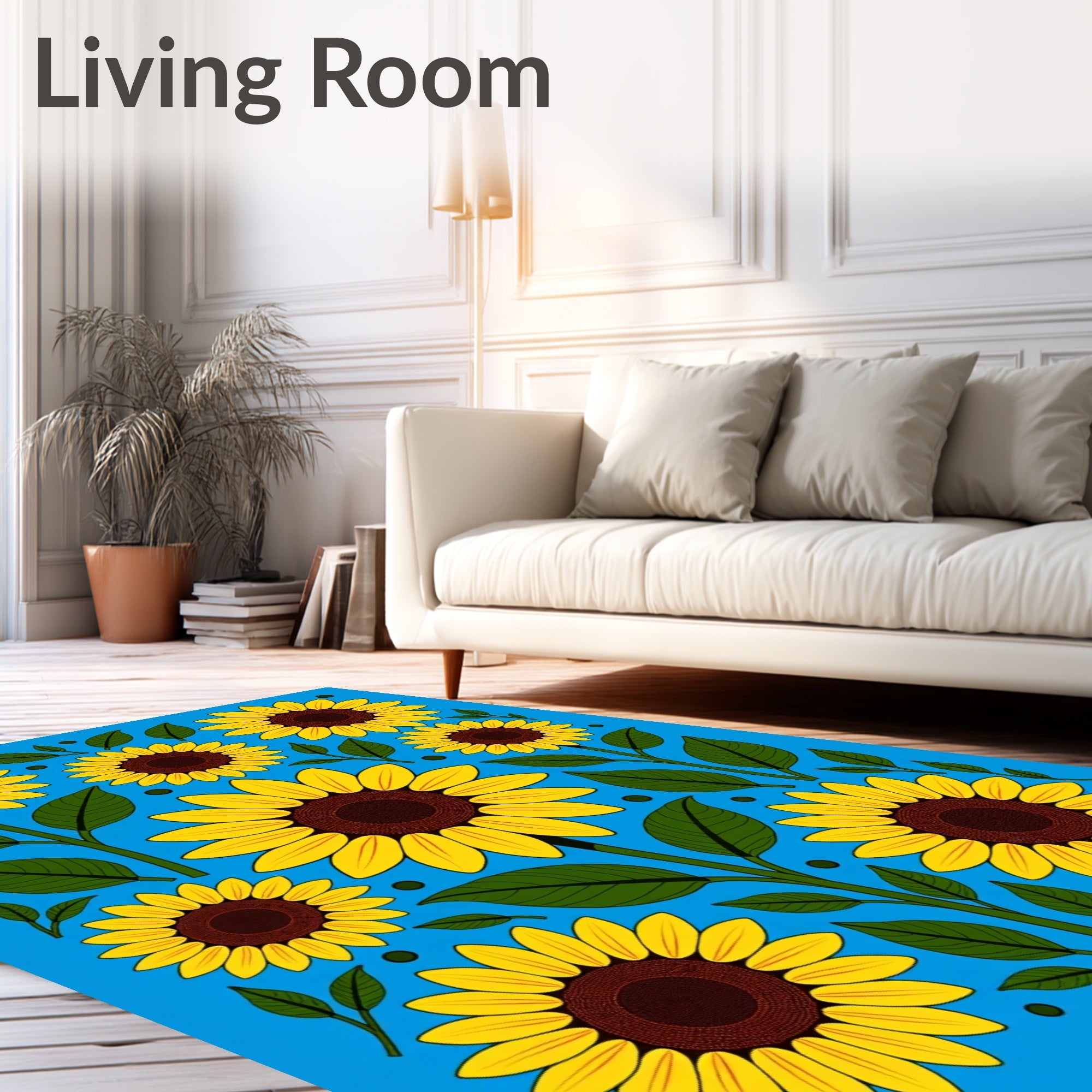 Golden Sunflower Blossom Field Rug