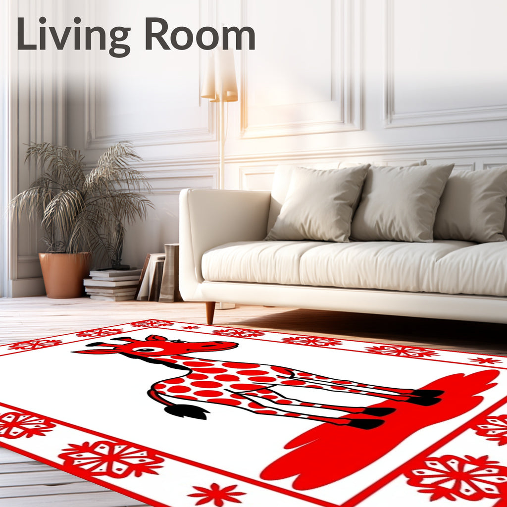 Red Giraffe Snowflake Border Rug