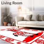 Red Giraffe Snowflake Border Rug