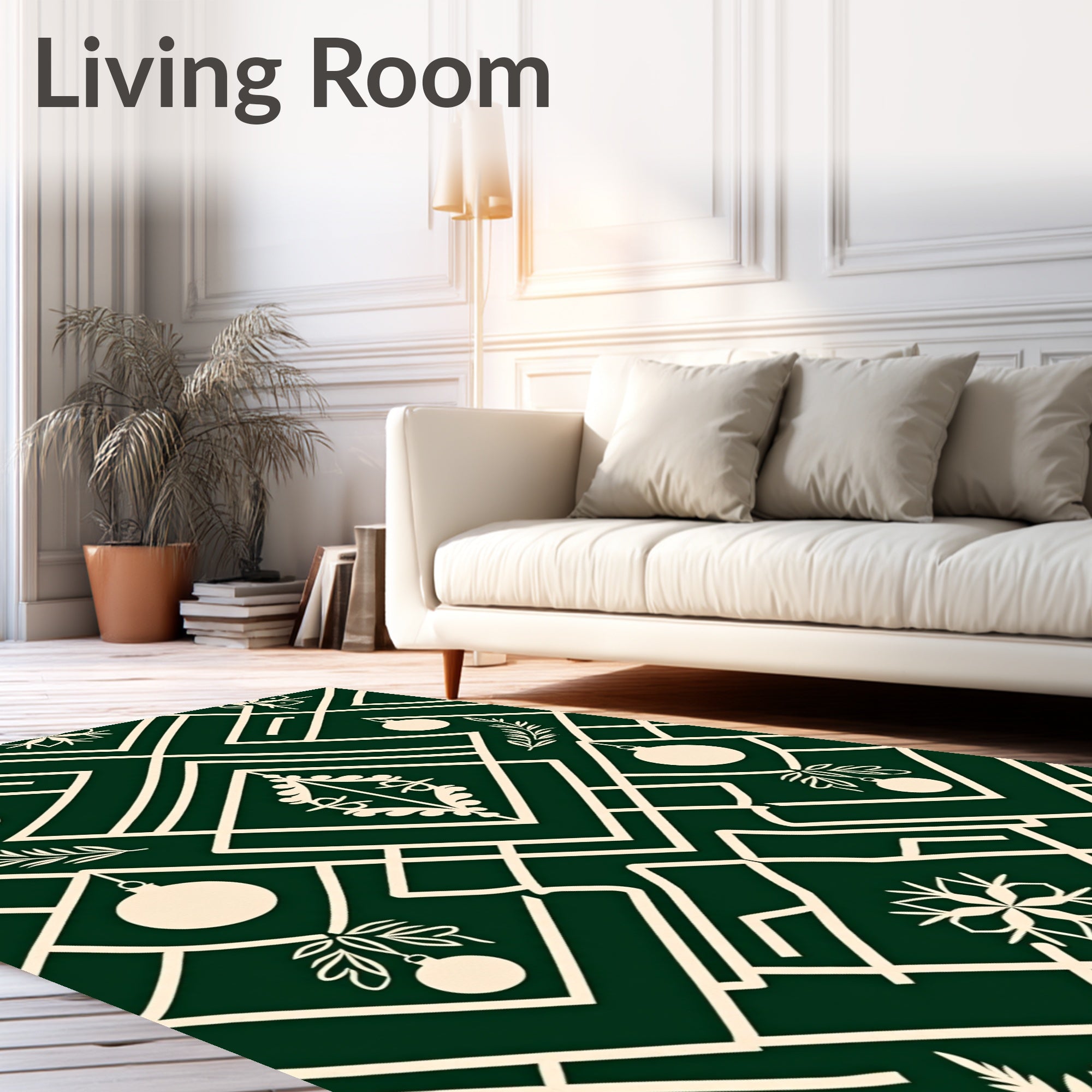 Emerald Cream Geometric Holiday Ornaments Rug