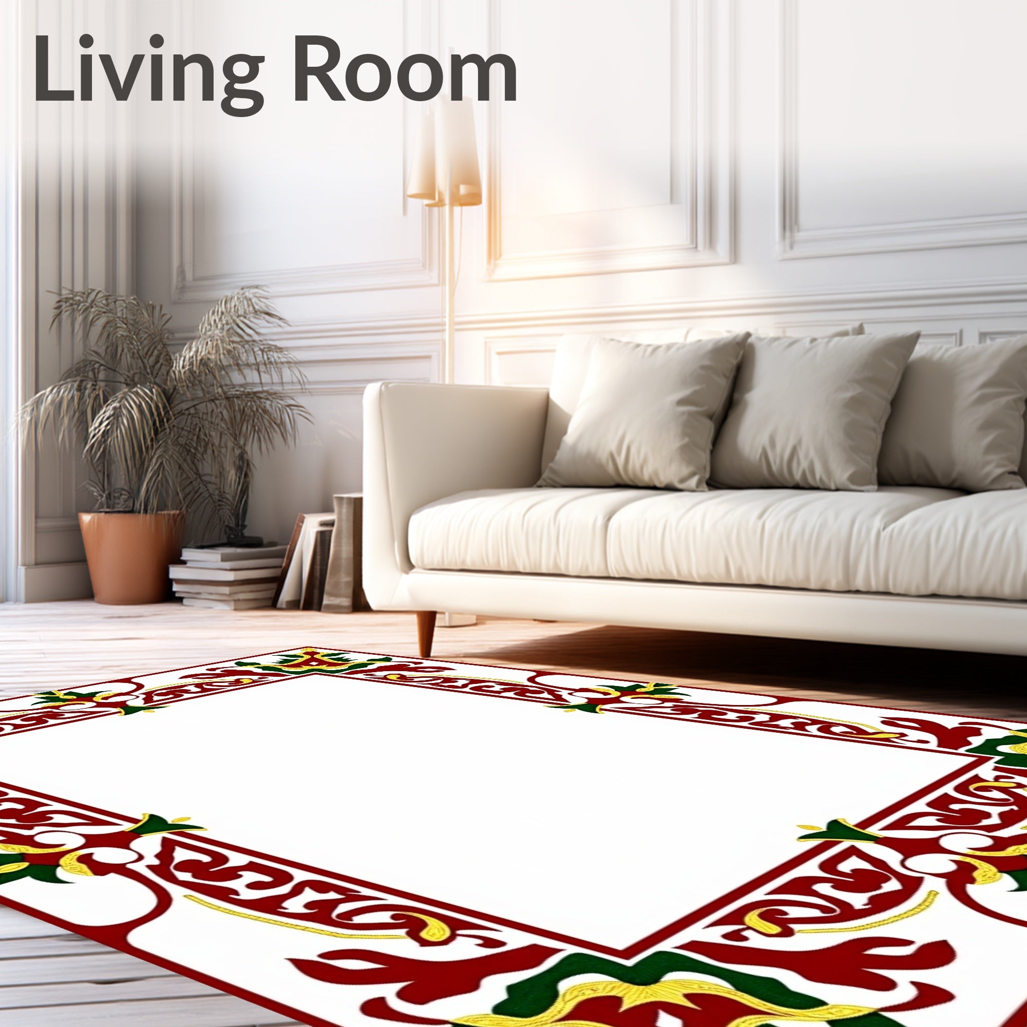 Ornate Crimson Emerald Gold Floral Frame Rug
